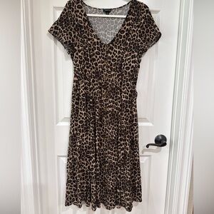 Torrid SZ 0 (Women's L) Midi Dress Brown Multi Animal Print Boho Western Prairie